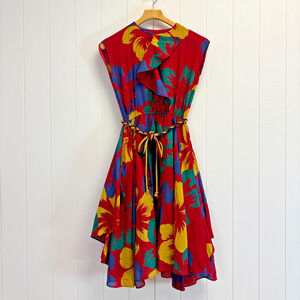 Maie Colorful Midi Dress Women Small Boho Whimsical Artsy Tropical Island Floral